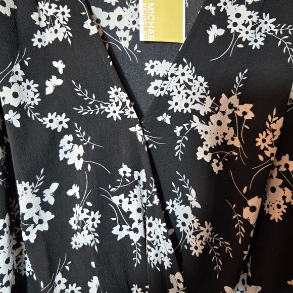 Michael Kors Floral Flutter Sleeve Mini Wrap Dress Black White Plus Size NWT - Picture 11 of 14
